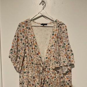 Eloquii Tie Front Maxi Dress Flare Sleeve Double Split